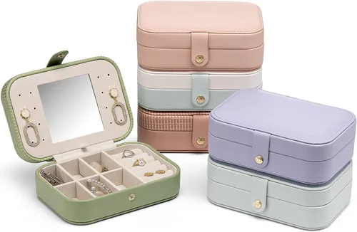 Vista 7 de Vlando Organizador de joyas de viaje pequeño para aretes collar anillo organizador de joyas portátil de viaje de doble capa para mujeres y niñas