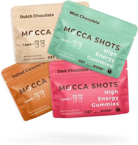 Vista 10 de SGC Concentración más alta 100mg de cafeína por gomita, 2 gomitas por paquete, paquete de 6 shots de moca de caramelo salado a base de plantas