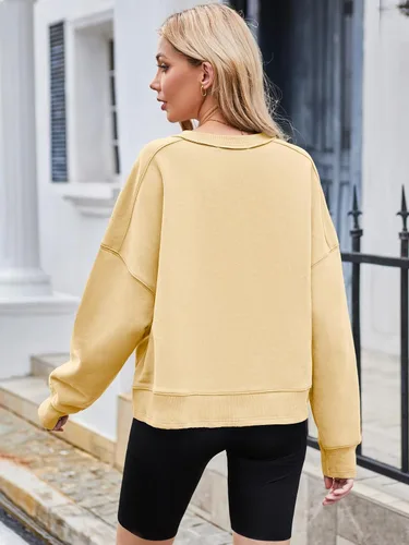 Vista 3 de MEROKEETY Sudaderas recortadas de gran tamaño para mujer, cuello redondo, forro polar, para entrenamiento, trajes de otoño
