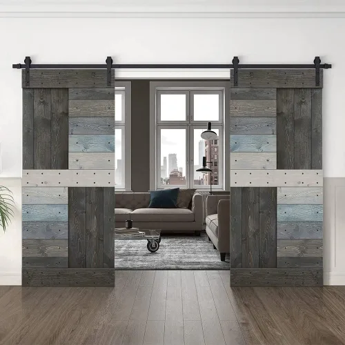 Vista 18 de TMS Serie N - Puerta corrediza interior de madera de pino anudada con kit de herrajes deslizantes (32 x 84 pulgadas, blanco)