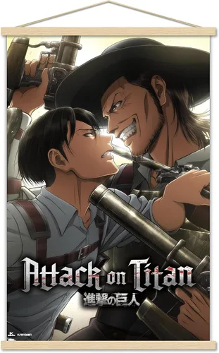 Vista 15 de Attack on Titan: Season 3 - Póster de pared de estancamiento, 22.4 pulgadas de largo x 14.7 pulgadas, versión enmarcada en madera de granero
