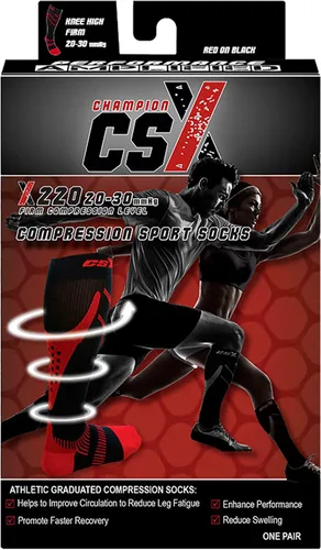 Vista 5 de CSX - Calcetines de compresión de 20 a 30 mmHg para hombres y mujeres, hasta la rodilla, soporte de recuperación, ajuste deportivo atlético, rojo