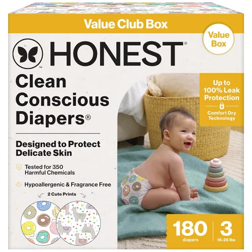 Vista 10 de The Honest Company Pañales, paquete económico, protección contra fugas 2-Color múltiple