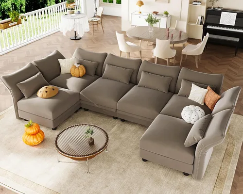 Vista 20 de LLappuil Sofá modular de terciopelo en forma de L con almacenamiento, sofá moderno de 5 plazas de 127.8 pulgadas con diván, sofás reclinables de Azul