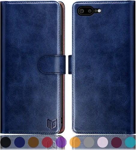 Vista 15 de SUANPOT Funda de piel tipo libro con tapa para iPhone 7 Plus/8 Plus de 5.5 pulgadas con bloqueo RFID, soporte para tarjetas de crédito, funda a Negro
