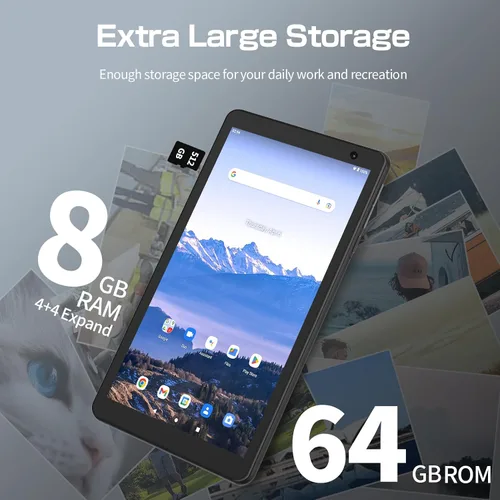 Vista 9 de Tabletas Android 14 de 8 pulgadas, Tablet PC de cuatro núcleos, 8 GB de RAM+64 GB ROM 512 GB expandir, batería de 5000 mAh, cámaras duales de 2+8