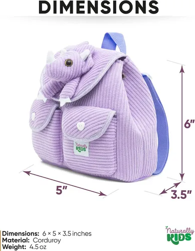 Vista 3 de Naturally KIDS Mini mochila de dinosaurio - Mochila muy pequeña para niñas y niños - Juguetes de dinosaurio para niños de 3 a 5 años - Mochila