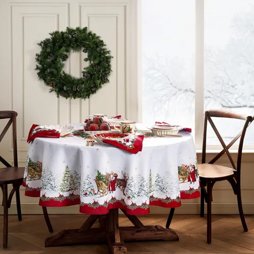 Vista 2 de Elrene Home Fashions Villeroy & Boch Toy - Mantel de tela resistente a las arrugas, 70 pulgadas, redondo, multicolor