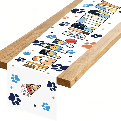 Vista 11 de Camino de mesa de feliz cumpleaños, negro, rojo, amarillo, ratón, tela de poliéster, decoración de mesa de comedor para decoración de fiesta