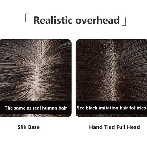 Vista 4 de Extensiones de pelo de encaje atadas a mano para hombres (7.9 x 8.7 pulgadas 2#, negro natural) Cabello humano, clip en la parte superior Hai