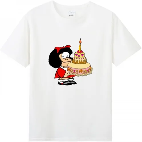 Vista 13 de Camiseta de algodón purificado con pastel de cumpleaños Mafalda para mujer Negro