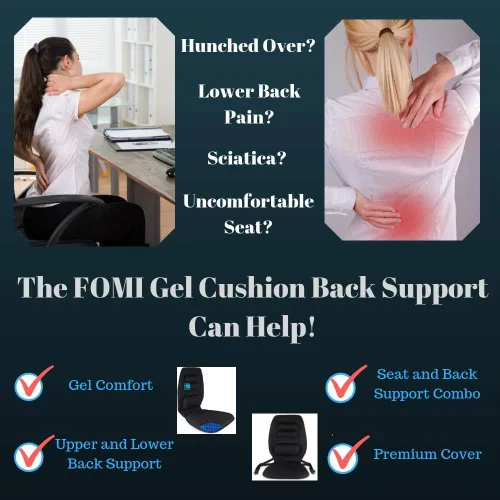 Vista 5 de FOMI Cojín de gel de alta calidad y soporte firme para la espalda, cojín de asiento y almohada torácica superior inferior y lumbar para automóvil