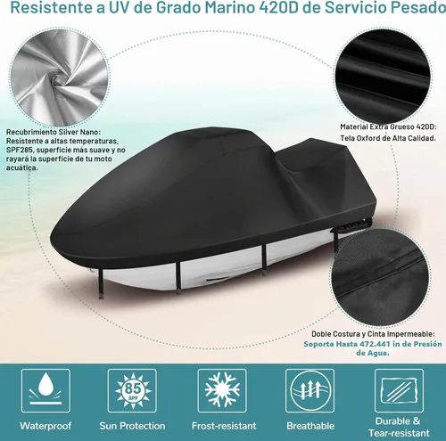 Vista 3 de Cubiertas para Jetski, Cubierta Waverunner 420D mejorada impermeable, cubierta duradera para Jet Ski de 3 plazas con 2 ventilaciones de aire, 4