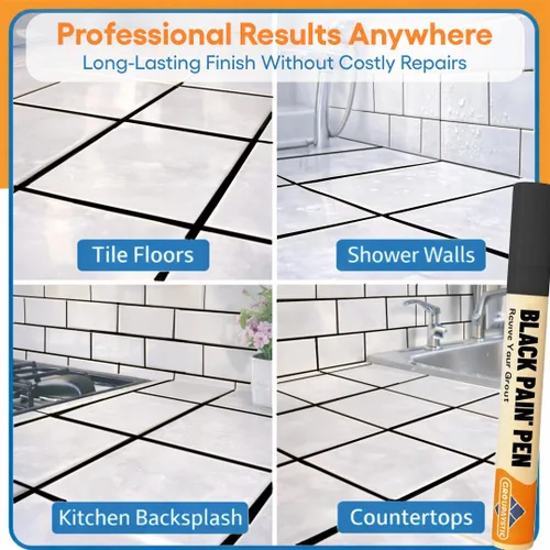 Vista 6 de Pluma de lechada – Negro – Pluma de pintura y reparación de lechada para azulejos para baño y cocina, marcador de retoque de lechada impermeable