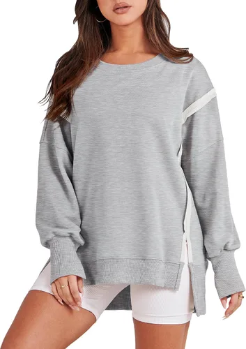 Vista 14 de ANRABESS Sudaderas de gran tamaño para mujer, con cuello redondo, manga larga, casuales y holgadas, con aberturas, ropa de otoño 2025