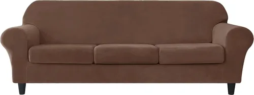 Vista 44 de CONRUSER Funda elástica para sofá, funda de terciopelo suave para sofá de un solo asiento con funda de cojín, protector de muebles (beige, talla S)