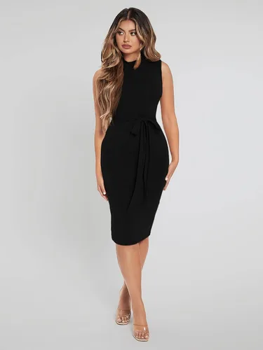Vista 5 de Floerns Vestido midi ajustado sin mangas con cuello alto falso para mujer