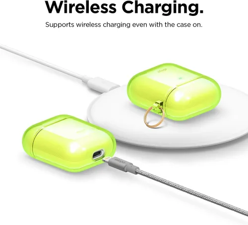 Vista 6 de Elago - Funda con llavero para audífonos AirPods 1 y 2 de Apple Amarillo Neón
