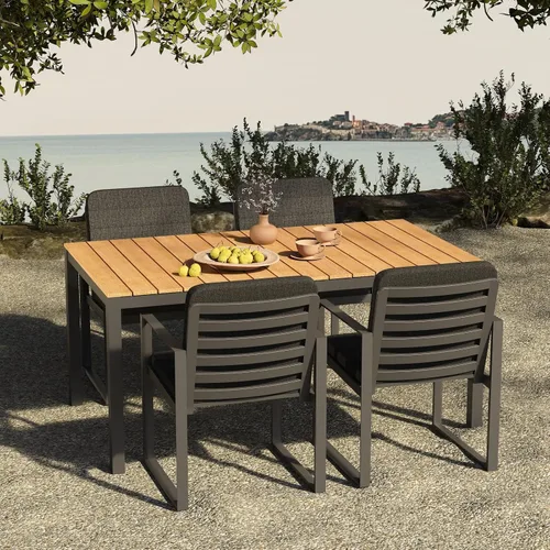 Vista 2 de Mesa de comedor al aire libre para 4-6 personas Mesa de comedor rectangular de aluminio para patio Gris