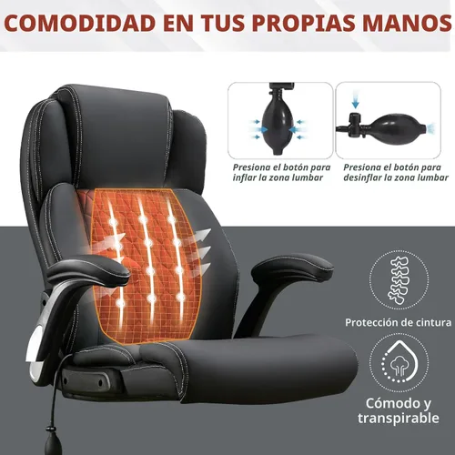Vista 8 de Silla de oficina grande y alta de 700 libras, silla de escritorio ejecutiva resistente con soporte lumbar inflable, asiento acolchado extra ancho