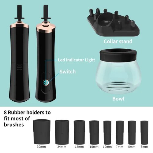 Vista 7 de Senbowe Máquina limpiadora y secadora de brochas de maquillaje mejorada, cepillo giratorio automático eléctrico para cosméticos con collares de goma