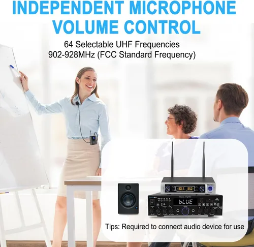 Vista 11 de HOTEC Sistema de micrófono inalámbrico UHF con doble solapa/Lavalier y micrófonos de auriculares sobre PA, mezclador, altavoz, máquina de karaoke