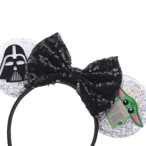 Vista 3 de JIAHANG Diadema con orejas de ratón de dibujos animados, lazo de lentejuelas negras, decoración de fiesta, disfraz para adolescentes, niñas