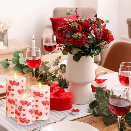 Vista 6 de Baquler 3 velas LED de Navidad sin llama de bastón de caramelo pastel, velas LED de menta con purpurina roja y blanca, funciona
