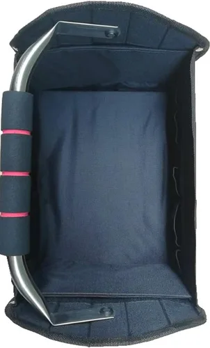 Vista 2 de Bolsa de mano rosa multiusos plegable de boca ancha con mango de acero. Ideal para mejoras del hogar/herramientas de contratistas. Bolsillos