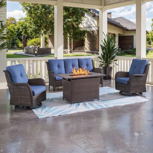 Vista 20 de HUMMUH Juego de 2 Sillas Giratorias Mecedoras de Mimbre para Patio Exterior, Juego de Muebles de Sillas Mecedoras de Ratán (Marrón, Azul) 50,000