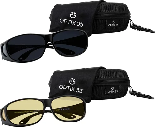 Vista 2 de Optix 55 Fit Over HD Day Night Driving Glasses Wraparound Sunglasses for Men Women - Anti Glare Polarized Wraparounds