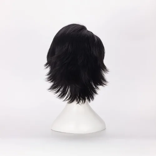Vista 4 de REYHS Peluca de anime L Lawliet Cosplay para notas de muerte, peluca corta negra, peluca de disfraz de Halloween, para Halloween, fiesta