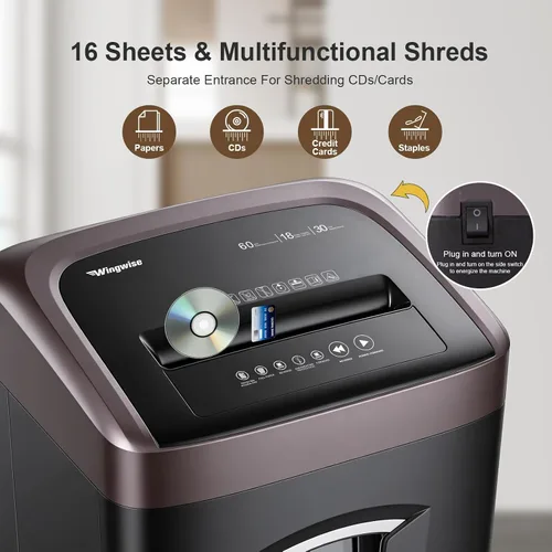 Vista 3 de Wingwise Trituradora de papel micro cortada de 16 hojas resistente