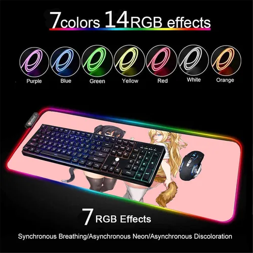 Vista 3 de Mouse Pads Sexy Anime Girl RGB Mouse Pad Deskmat Led Gaming Mousepad Gamer Desk Mat Game Mats Mause Office Pads XXL Keyboard Pad 39.37 inch x19.68