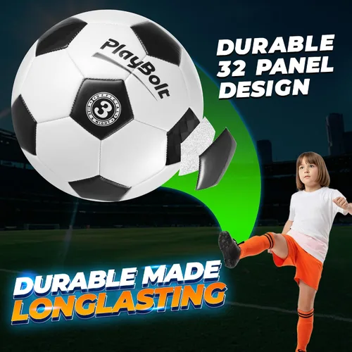 Vista 3 de PlayBolt Soccer Ball Size 3 with Pump - Black & White Training Practice & Match Ball for Kids (Pack of 1 or 4)