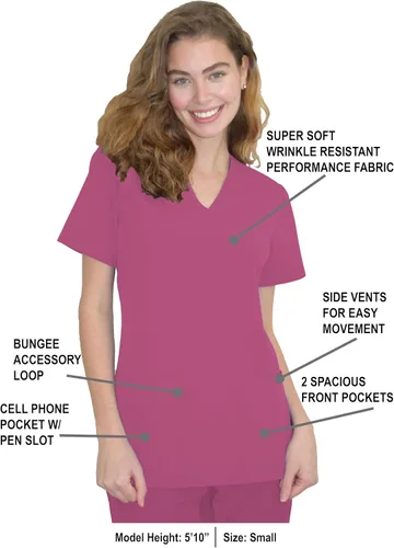 Vista 2 de Green Town Ropa quirúrgica para mujer 4 bolsillos con cuello en V, tela elástica, uniformes de fácil cuidado