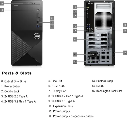Vista 6 de Dell Vostro 3910 Computadora de escritorio Procesador Intel de 12.ª generación de 4 núcleos 16 GB de RAM DDR4 SSD de 256 GB + disco duro de 1