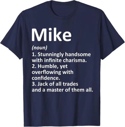 Vista 69 de MIKE Definition - Camiseta divertida para regalo de cumpleaños con nombre personalizado, Negro, S