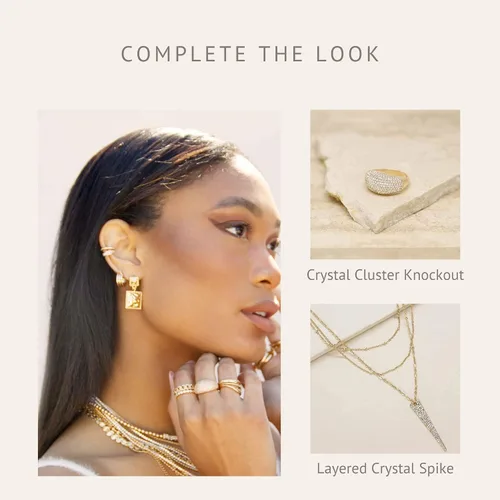 Vista 4 de Ettika Aretes chapados en oro de 18 quilates con cuadrados repetidos Diseño texturizado dorado accesorio de joyería de moda gran regalo Chapado