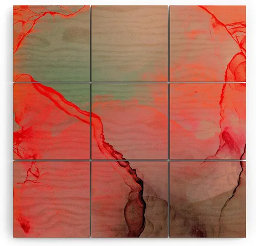 Vista 22 de Society6 Monika Strigel - Mural de pared de madera de sirena de verano de mediados de siglo, 4 x 4 pies, multicolor