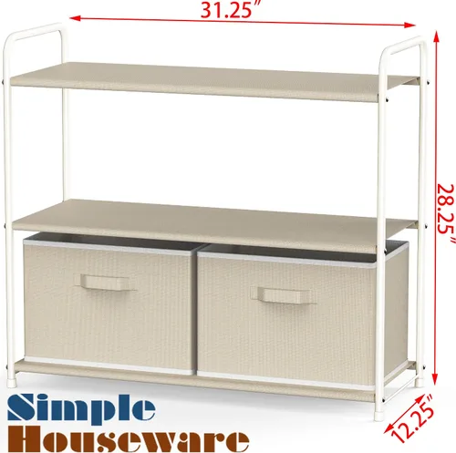 Vista 3 de Simple Houseware Almacenamiento de armario de 3 niveles con 2 cajones, color beige