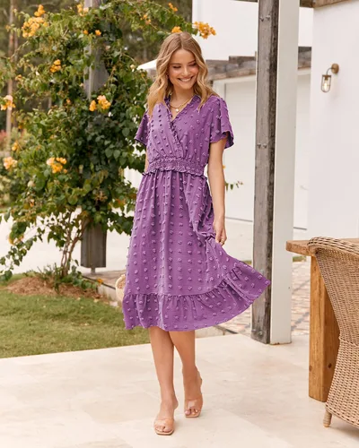 Vista 8 de BTFBM Elegantes vestidos de verano de manga corta con cuello en V y lunares suizos para mujer, vestidos largos bohemios con volantes 2023, vestido