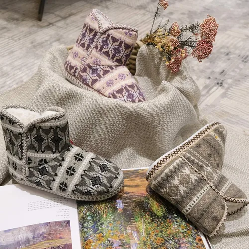 Vista 7 de DL Pantuflas tipo botín para mujer, de punto trenzado, lindas, de felpa de espuma viscoelástica, para interiores y botas de invierno