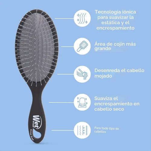 Vista 4 de Wet Brush Cepillo desenredante sin encrespamiento con tecnología iónica, negro, proporciona control de encrespamiento, reduce la estática y suaviza