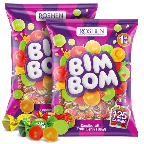 Vista 9 de Roshen Bim Bom Caramelos Duros – Caramelos surtidos rellenos de frutas y bayas, envueltos individualmente, a granel de 16.5 oz (468g)