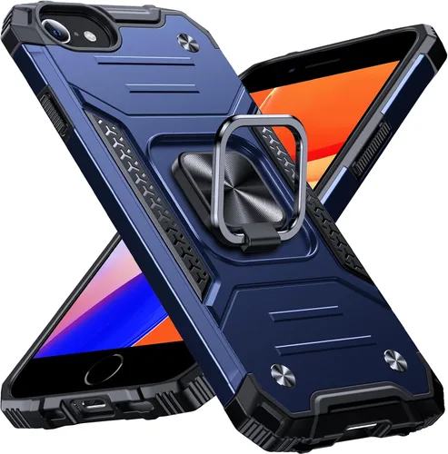 Vista 42 de Anqrp Funda resistente para iPhone 6/7/8/SE/SE2 con soporte de anillo mejorado y agarre, grado militar, a prueba de golpes, resistente y robusta