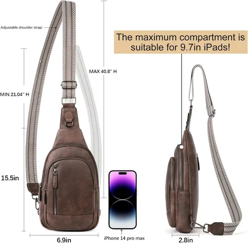 Vista 3 de Bolsos cruzados para mujer, bolso cruzado para mujer, bolso cruzado de cuero para mujer, mochila de viaje