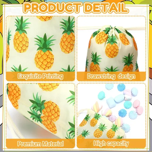 Vista 3 de Sweetude 24 piezas de decoraciones hawaianas de fiesta de 5 x 7 pulgadas, bolsas de regalo de piña Luau para fiesta, pequeñas bolsas de dulces