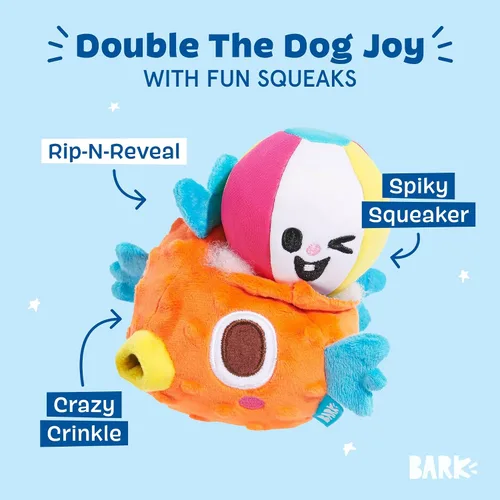 Vista 4 de Barkbox Air Head Juguete para Perros – Juguete de Peluche Rip & Reveal con Pelota Chirriante Espinosa Oculta, Crujido Loco y Relleno Suave – Juego