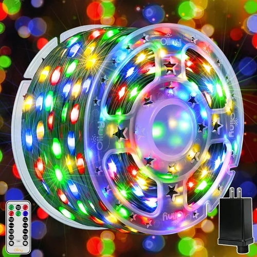 Vista 6 de Ollny Luces de Navidad, 198 pies, 600 LED para exteriores, impermeables, con enchufe, luces para árbol de Navidad con 8 modos, control remoto
